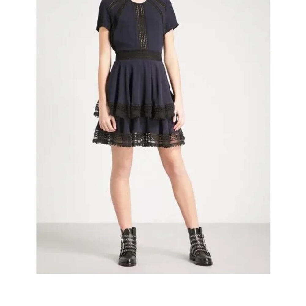 Maje Navy Lace Trim Mini Dress Raglia